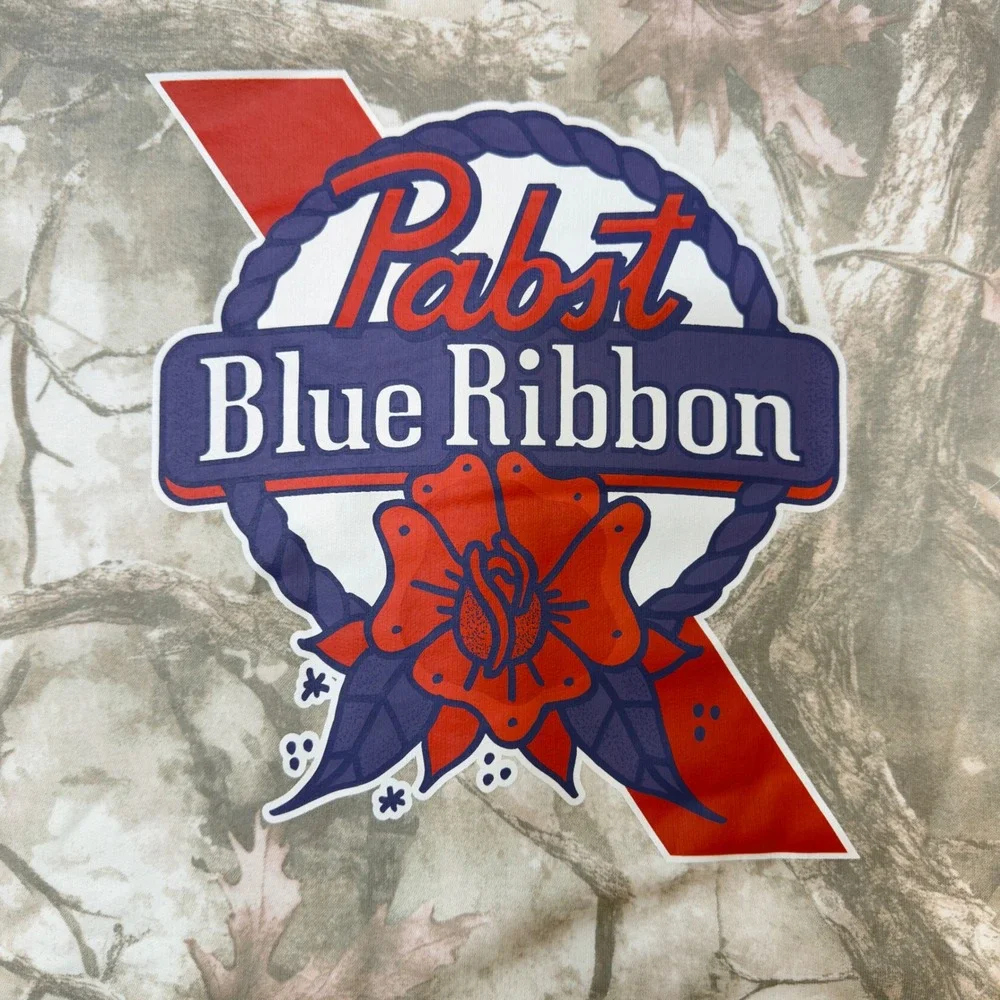 Pabst Blue Ribbon Hoodie Mens XL Camo Good PBR Rose Logo Graphic Sweatshirt - Picture 2 of 10